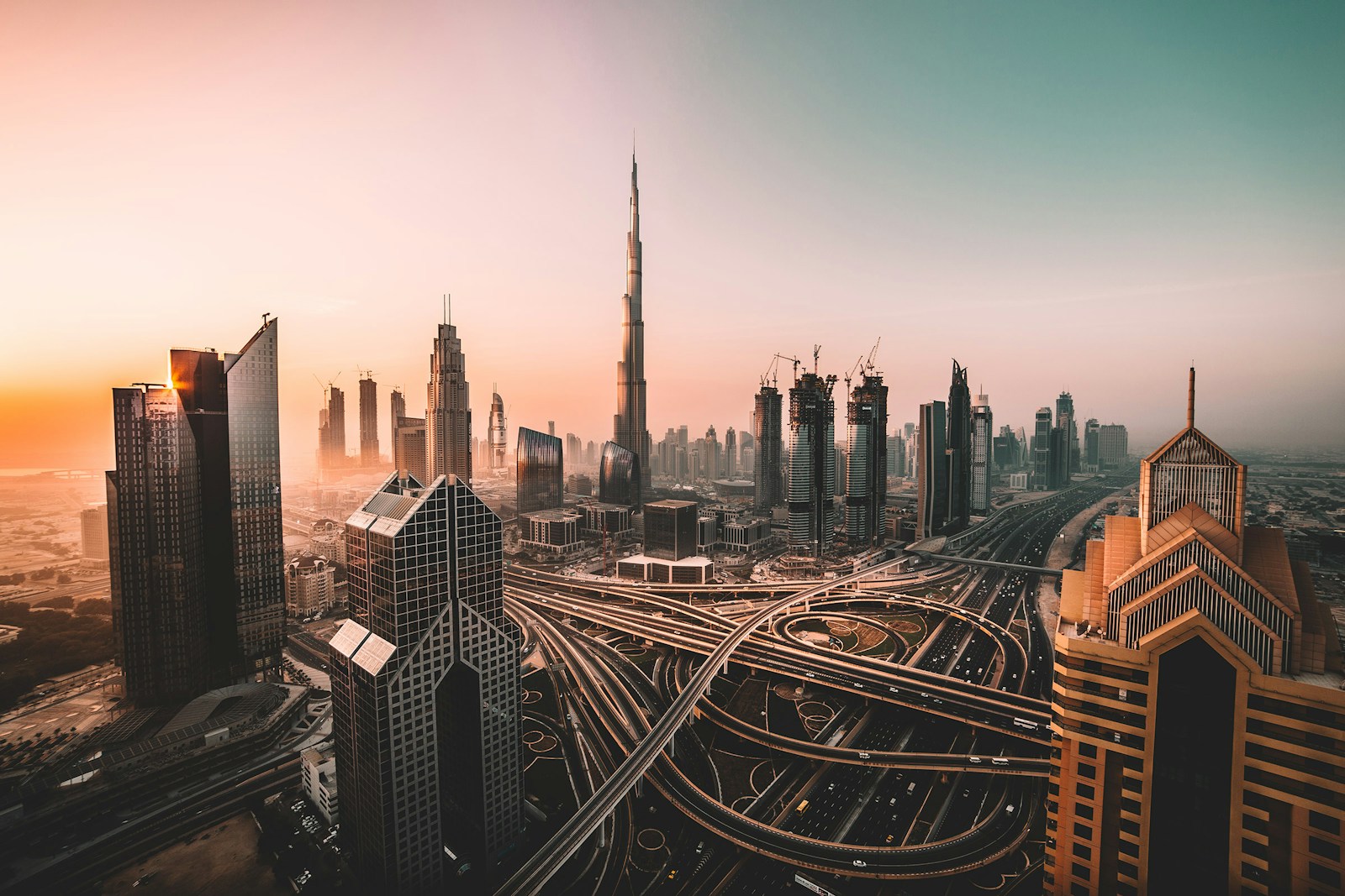 Dubai skyline and marina at dusk